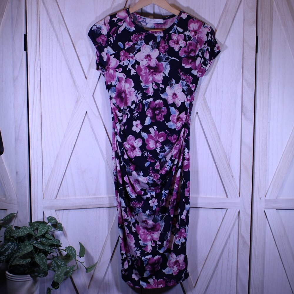 My Bump Maternity Bodycon Dress Navy Floral Small NWOT